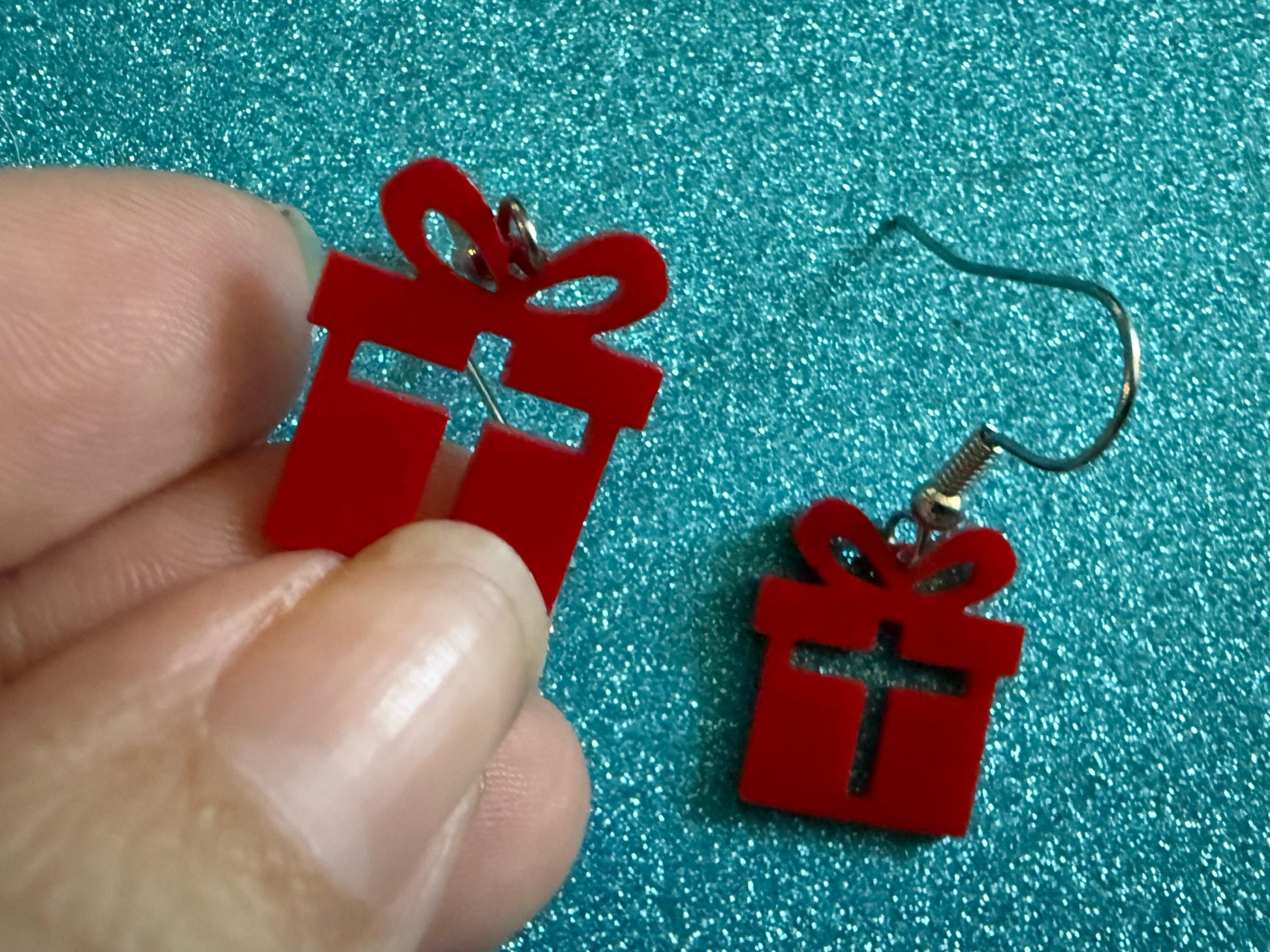 Mini Christmas Present Earrings: Laser Cut Acrylic Presents, Xmas, X-mas, Box with Bow, Giving, Love, Birthday, Best Gifts for Her/Him/Them