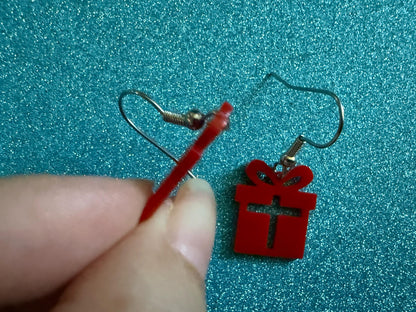Mini Christmas Present Earrings: Laser Cut Acrylic Presents, Xmas, X-mas, Box with Bow, Giving, Love, Birthday, Best Gifts for Her/Him/Them