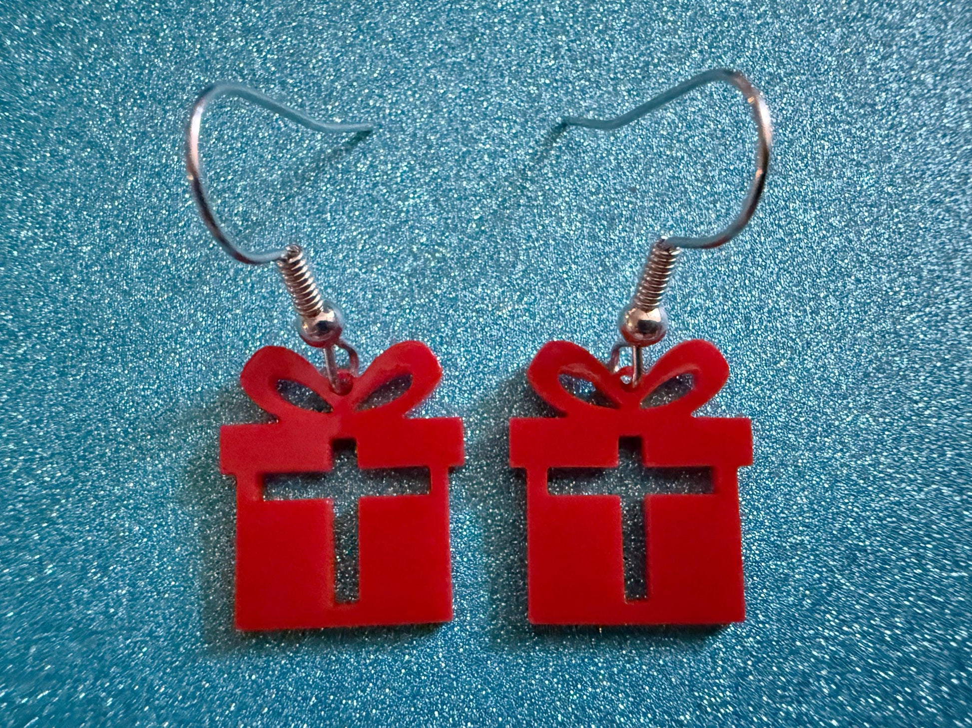 Mini Christmas Present Earrings: Laser Cut Acrylic Presents, Xmas, X-mas, Box with Bow, Giving, Love, Birthday, Best Gifts for Her/Him/Them
