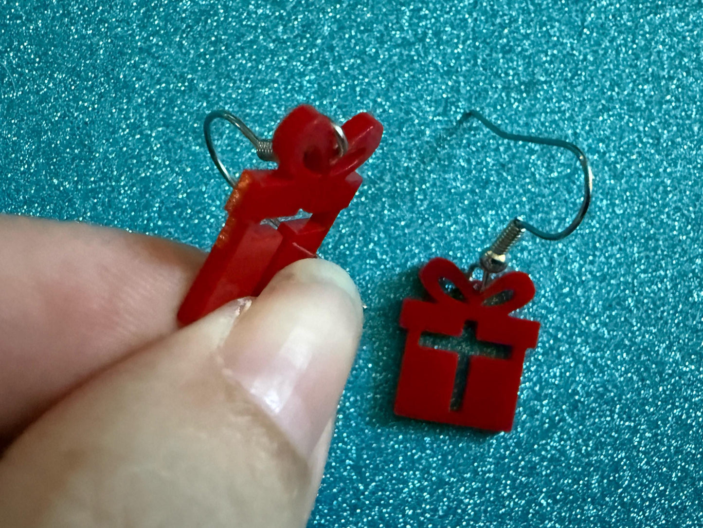 Mini Christmas Present Earrings: Laser Cut Acrylic Presents, Xmas, X-mas, Box with Bow, Giving, Love, Birthday, Best Gifts for Her/Him/Them