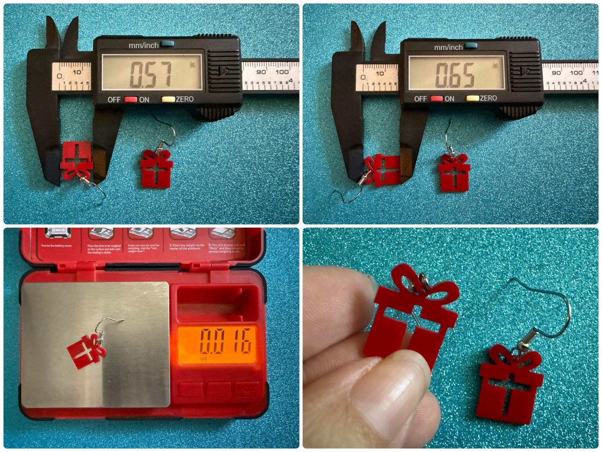 Mini Christmas Present Earrings: Laser Cut Acrylic Presents, Xmas, X-mas, Box with Bow, Giving, Love, Birthday, Best Gifts for Her/Him/Them