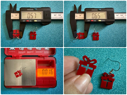 Mini Christmas Present Earrings: Laser Cut Acrylic Presents, Xmas, X-mas, Box with Bow, Giving, Love, Birthday, Best Gifts for Her/Him/Them