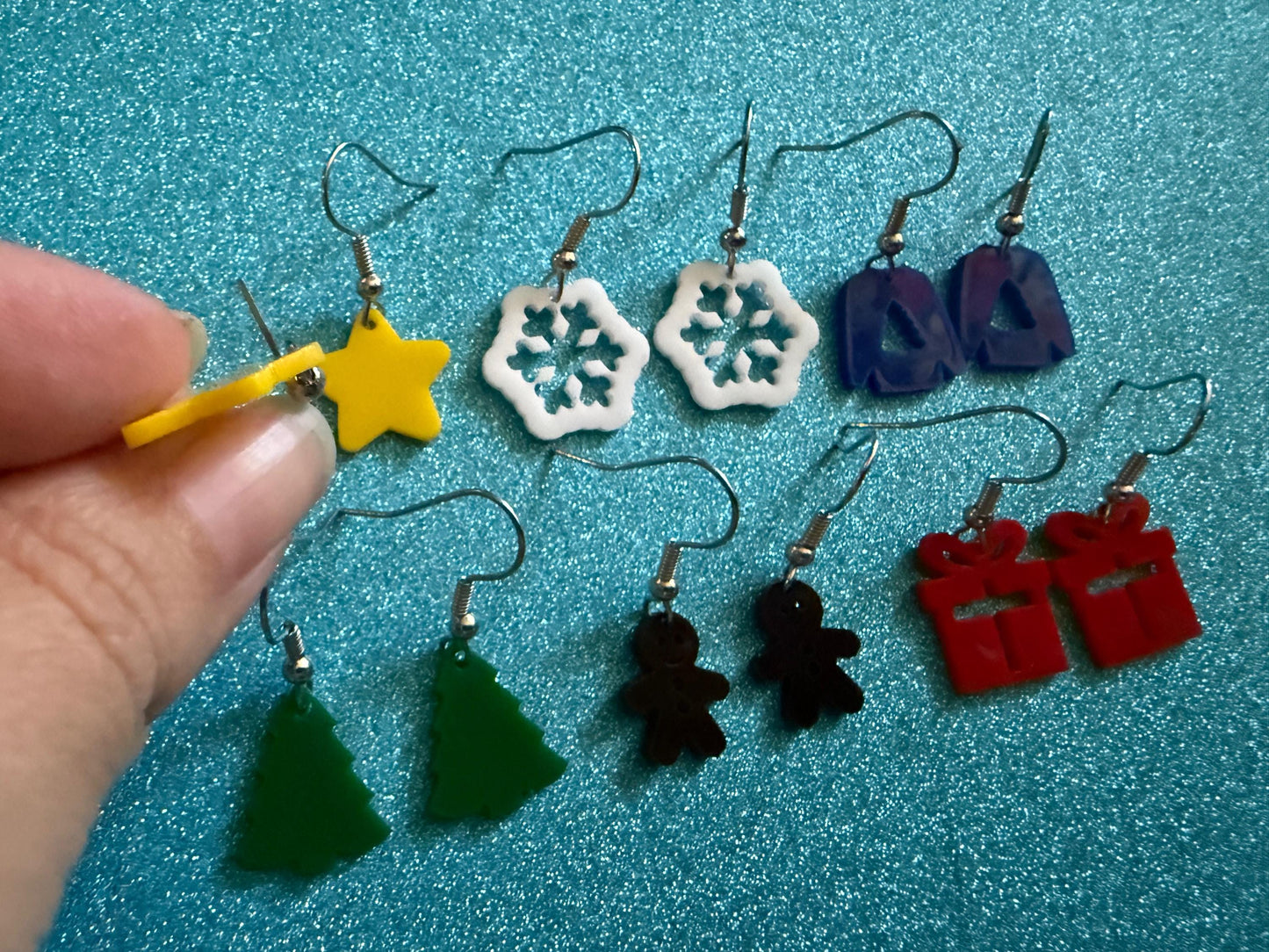 Mini Christmas Tree Earrings: Laser Cut Acrylic Snowflakes, Ugly Sweater, Gingerbead Man, Star, Present, Xmas Trees, Gifts for Her/Him/Them