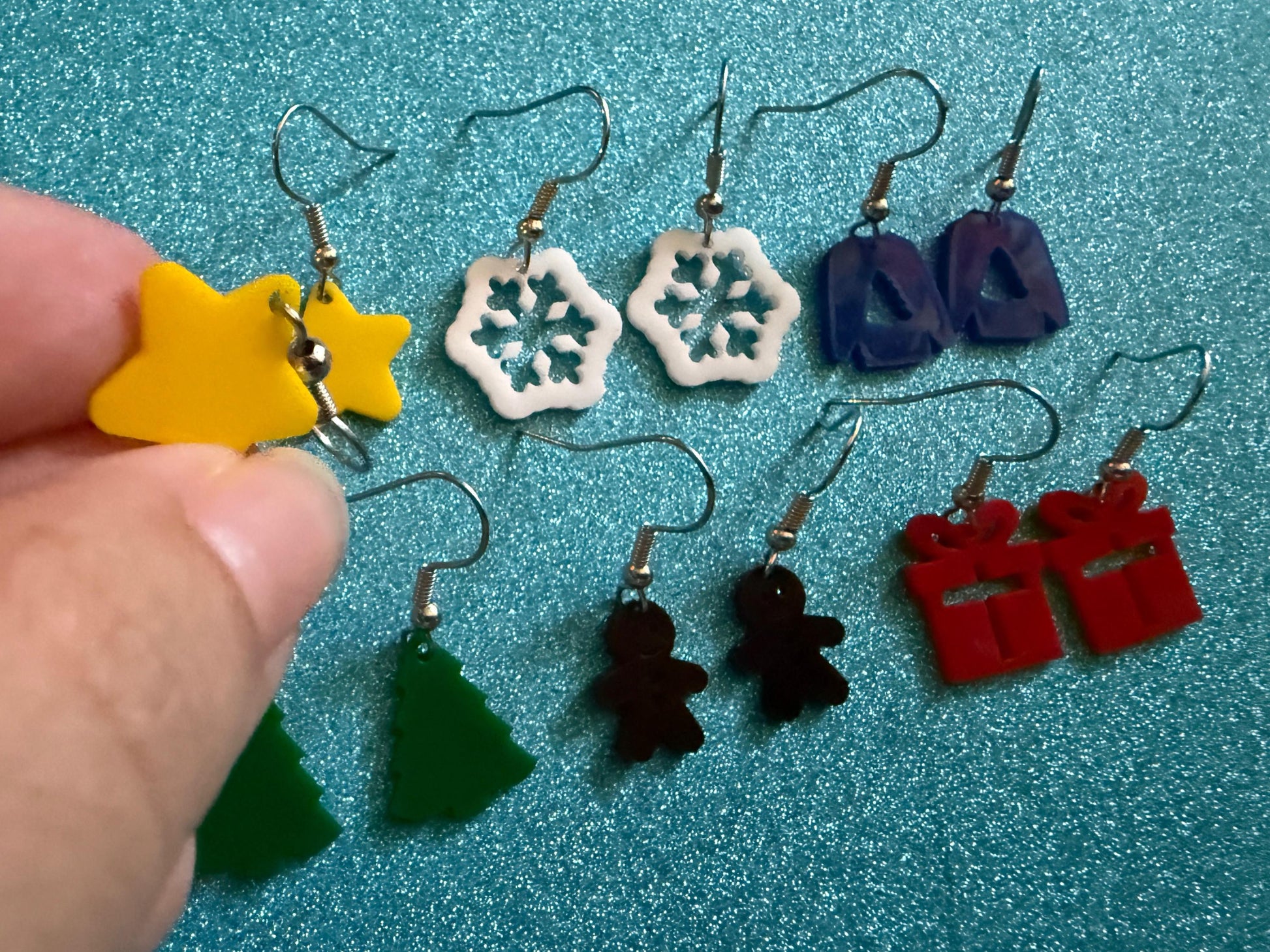 Mini Christmas Tree Earrings: Laser Cut Acrylic Snowflakes, Ugly Sweater, Gingerbead Man, Star, Present, Xmas Trees, Gifts for Her/Him/Them