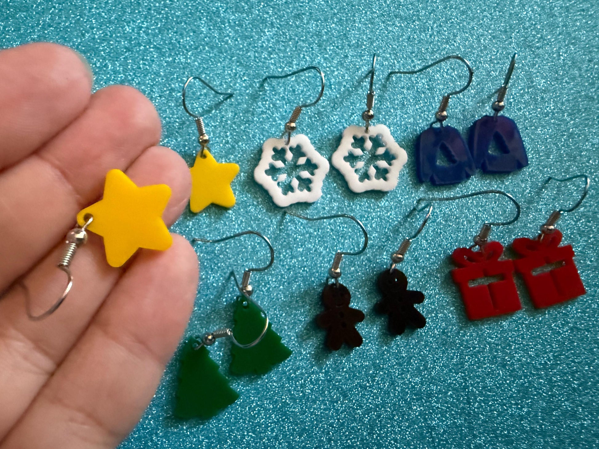 Mini Christmas Tree Earrings: Laser Cut Acrylic Snowflakes, Ugly Sweater, Gingerbead Man, Star, Present, Xmas Trees, Gifts for Her/Him/Them