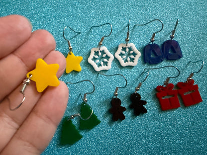 Mini Christmas Tree Earrings: Laser Cut Acrylic Snowflakes, Ugly Sweater, Gingerbead Man, Star, Present, Xmas Trees, Gifts for Her/Him/Them