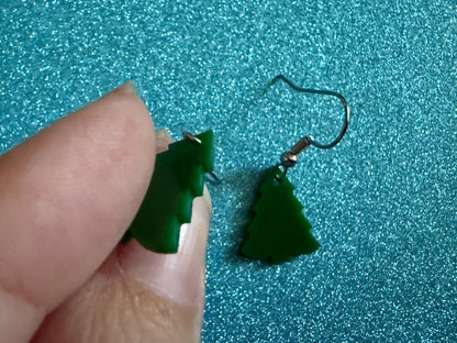 Mini Christmas Tree Earrings: Laser Cut Acrylic X-mas Trees, Evergreens, Green Earrings, Xmas, Winter, Holidays, Best Gifts for Her/Him/Them