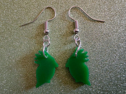 Mini Cockatoo Earrings: Laser Cut Acrylic Parrots, Cockatoos, Birds, Feathers, Parrot, Zoo, Green Earrings, Best Gifts for Her/Him/Them