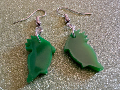 Mini Cockatoo Earrings: Laser Cut Acrylic Parrots, Cockatoos, Birds, Feathers, Parrot, Zoo, Green Earrings, Best Gifts for Her/Him/Them