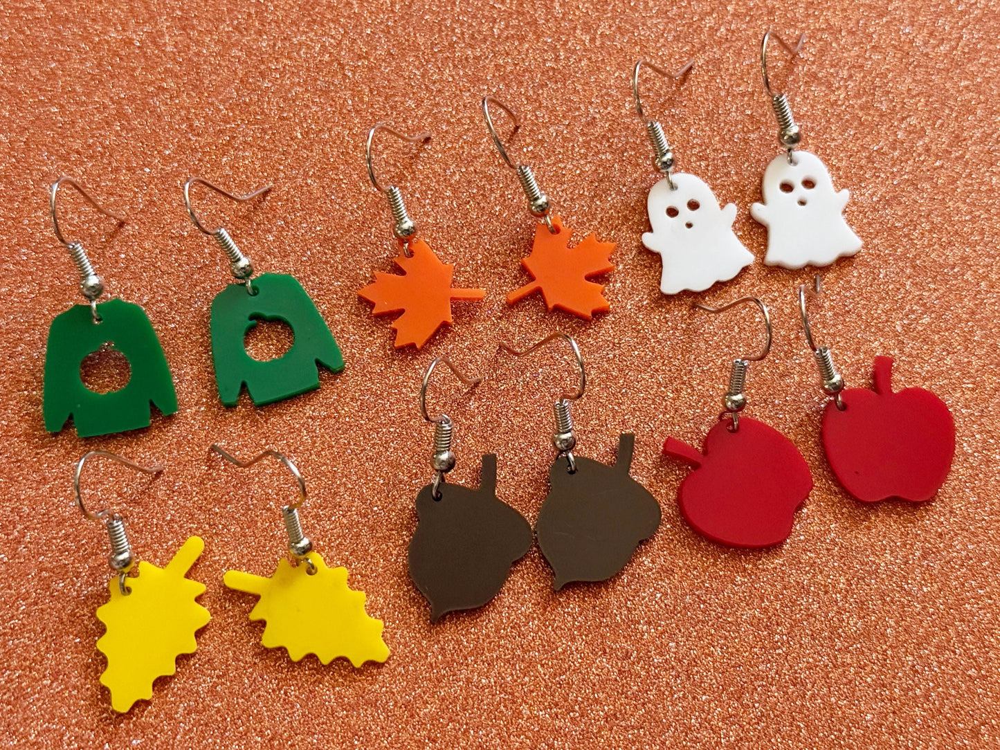 Mini Fall Earring Set: Laser Cut Acrylic Maple Leaf, Ghost, Fall Foliage, Ugly Sweater, Acorn, Apple, Halloween, Best Gifts for Her/Him/Them