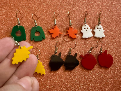 Mini Fall Earring Set: Laser Cut Acrylic Maple Leaf, Ghost, Fall Foliage, Ugly Sweater, Acorn, Apple, Halloween, Best Gifts for Her/Him/Them