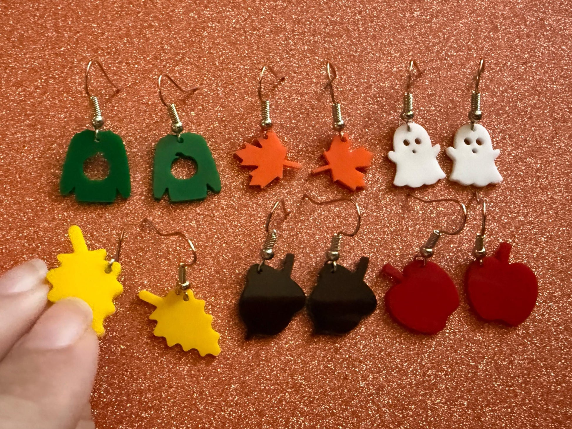 Mini Fall Earring Set: Laser Cut Acrylic Maple Leaf, Ghost, Fall Foliage, Ugly Sweater, Acorn, Apple, Halloween, Best Gifts for Her/Him/Them