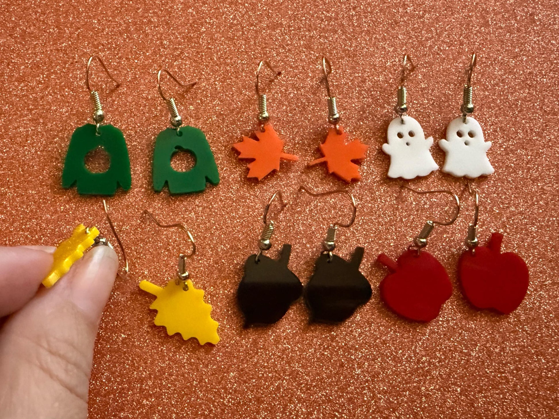 Mini Fall Earring Set: Laser Cut Acrylic Maple Leaf, Ghost, Fall Foliage, Ugly Sweater, Acorn, Apple, Halloween, Best Gifts for Her/Him/Them