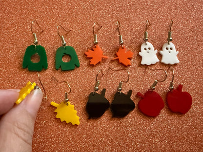 Mini Fall Earring Set: Laser Cut Acrylic Maple Leaf, Ghost, Fall Foliage, Ugly Sweater, Acorn, Apple, Halloween, Best Gifts for Her/Him/Them
