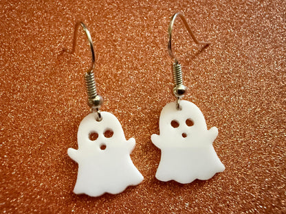 Mini Ghost Earrings: Laser Cut Acrylic Ghosts, Halloween, Haunted, Scary, Spooky, Novelty Earrings, Holiday, Best Gifts for Her/Him/Them