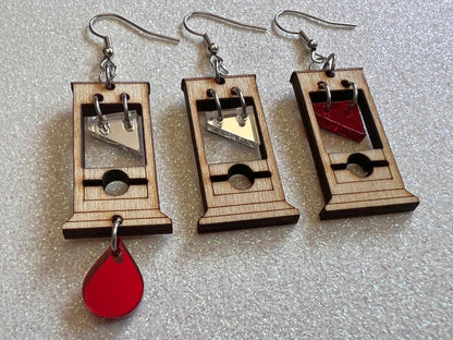 Mini Guillotine Earrings: Halloween, Scary, Horror, Execution, Death, Decapitation, Laser Cut Acrylic & Wood, Best Gifts for Her/Him/Them