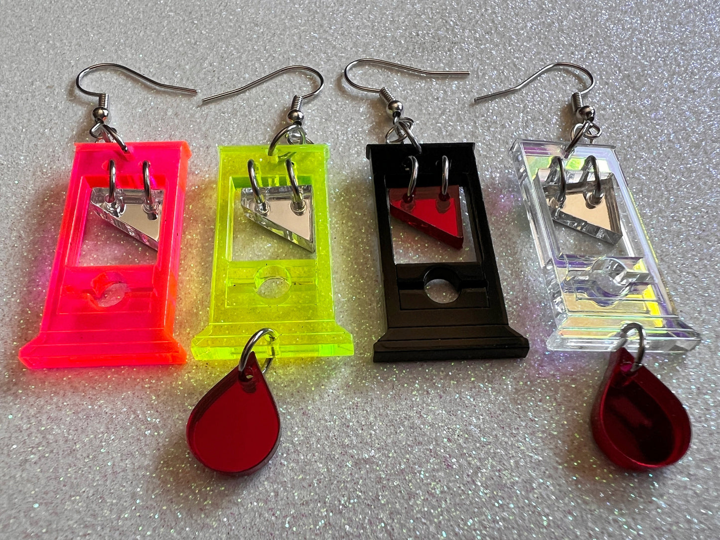 Mini Guillotine Earrings: Halloween, Scary, Horror, Execution, Death, Decapitation, Laser Cut Acrylic & Wood, Best Gifts for Her/Him/Them