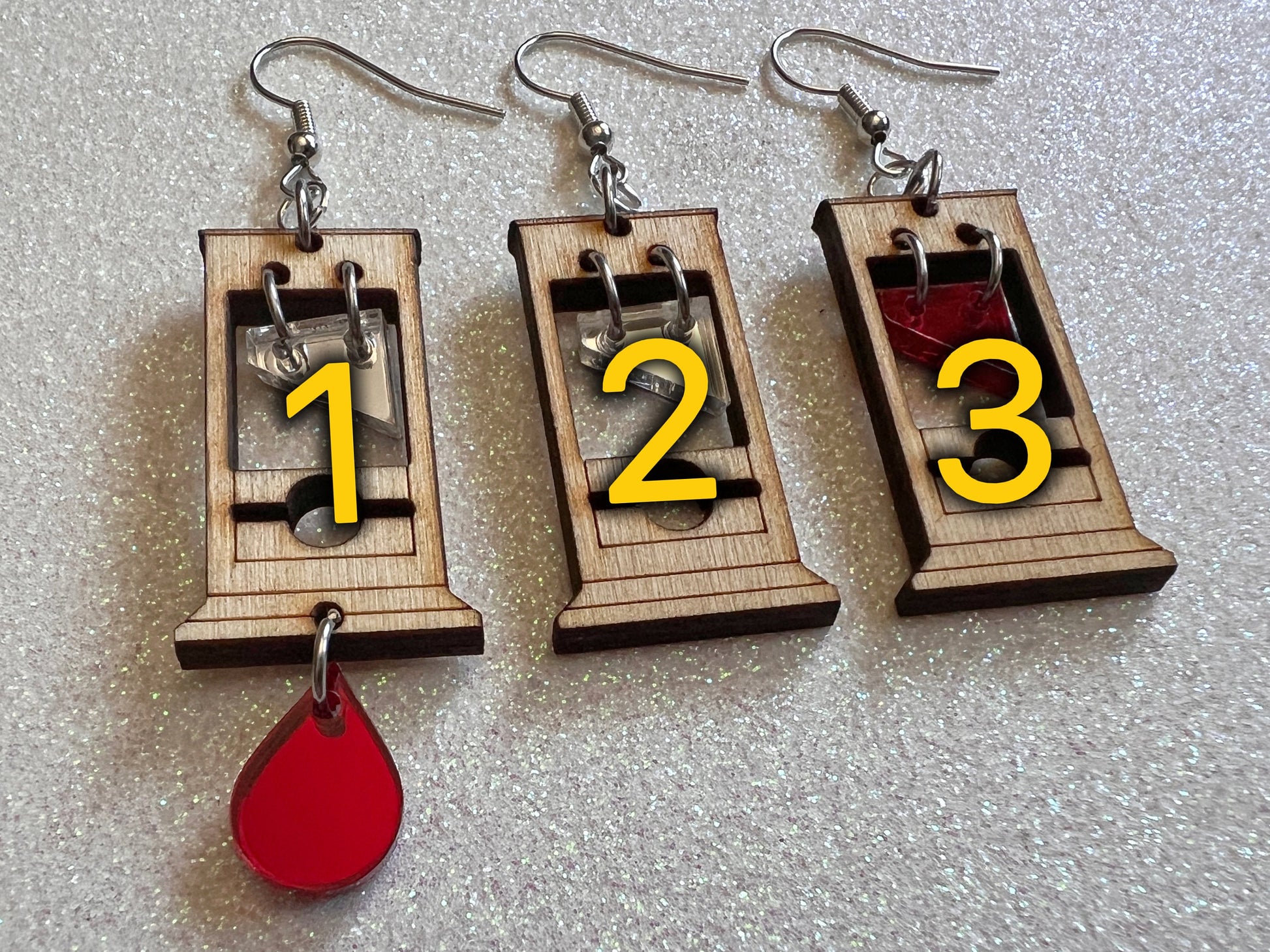 Mini Guillotine Earrings: Halloween, Scary, Horror, Execution, Death, Decapitation, Laser Cut Acrylic & Wood, Best Gifts for Her/Him/Them