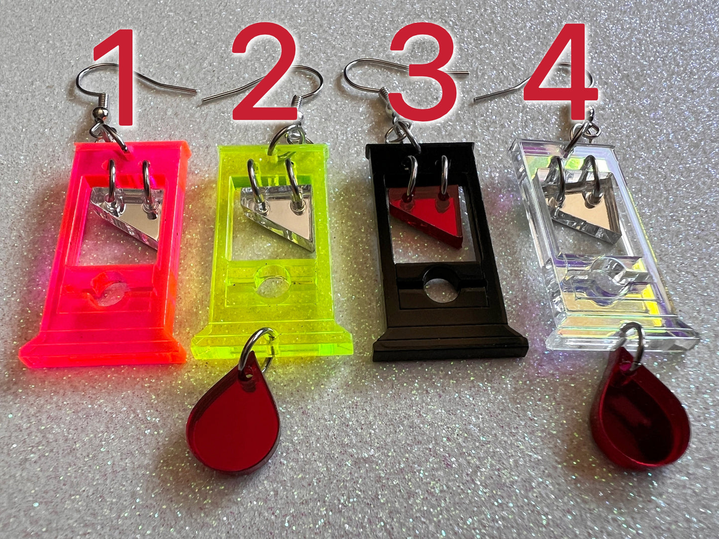 Mini Guillotine Earrings: Halloween, Scary, Horror, Execution, Death, Decapitation, Laser Cut Acrylic & Wood, Best Gifts for Her/Him/Them