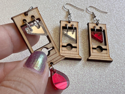 Mini Guillotine Earrings: Halloween, Scary, Horror, Execution, Death, Decapitation, Laser Cut Acrylic & Wood, Best Gifts for Her/Him/Them