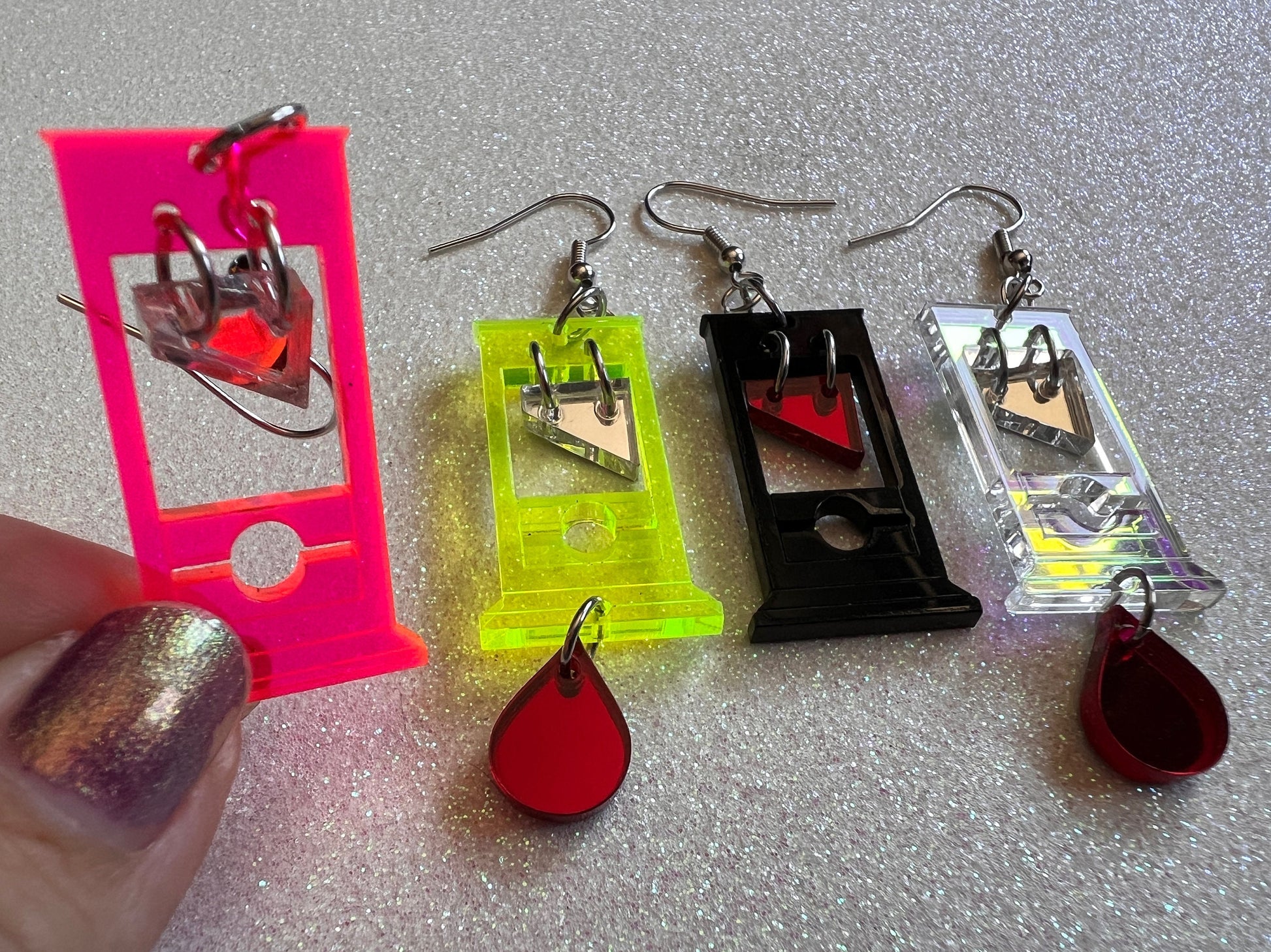 Mini Guillotine Earrings: Halloween, Scary, Horror, Execution, Death, Decapitation, Laser Cut Acrylic & Wood, Best Gifts for Her/Him/Them