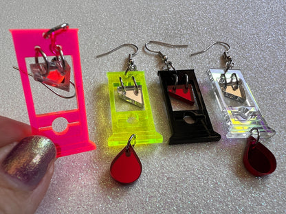 Mini Guillotine Earrings: Halloween, Scary, Horror, Execution, Death, Decapitation, Laser Cut Acrylic & Wood, Best Gifts for Her/Him/Them
