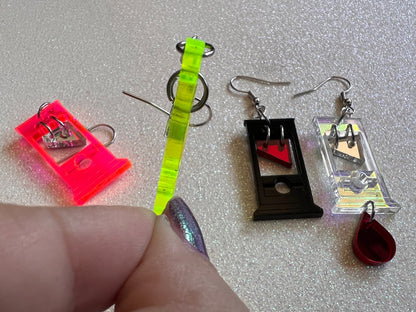 Mini Guillotine Earrings: Halloween, Scary, Horror, Execution, Death, Decapitation, Laser Cut Acrylic & Wood, Best Gifts for Her/Him/Them
