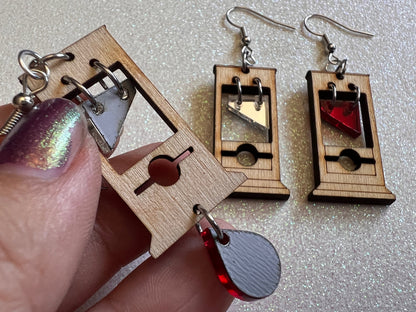 Mini Guillotine Earrings: Halloween, Scary, Horror, Execution, Death, Decapitation, Laser Cut Acrylic & Wood, Best Gifts for Her/Him/Them