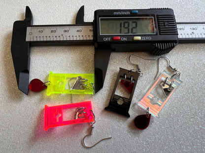 Mini Guillotine Earrings: Halloween, Scary, Horror, Execution, Death, Decapitation, Laser Cut Acrylic & Wood, Best Gifts for Her/Him/Them