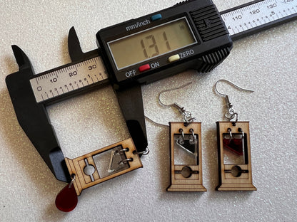 Mini Guillotine Earrings: Halloween, Scary, Horror, Execution, Death, Decapitation, Laser Cut Acrylic & Wood, Best Gifts for Her/Him/Them