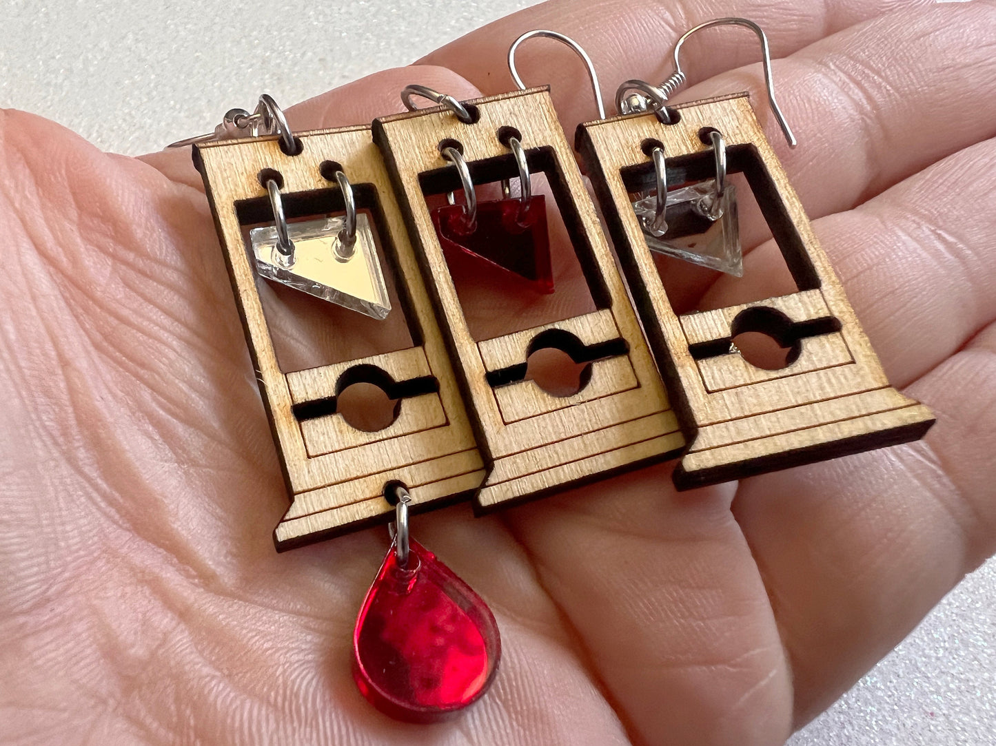 Mini Guillotine Earrings: Halloween, Scary, Horror, Execution, Death, Decapitation, Laser Cut Acrylic & Wood, Best Gifts for Her/Him/Them