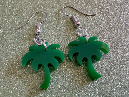 Mini Palm Tree Earrings: Laser Cut Acrylic Palm Trees, Summer Vibes, Coconuts, Beach, Hawaii, Gifts for Her/Him/Them