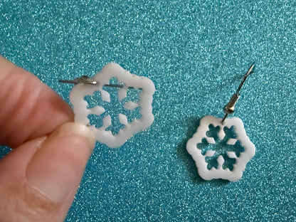 Mini Snowflake Earrings: Laser Cut Acrylic Snowflakes, Stormy Weather, Snowing, Snow Storm, Winter, Xmas, X-mas, Best Gifts for Her/Him/Them