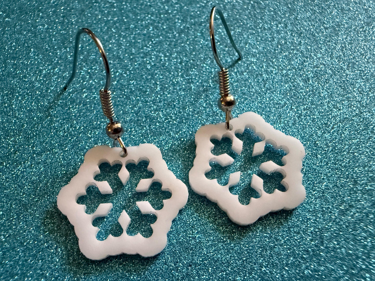 Mini Snowflake Earrings: Laser Cut Acrylic Snowflakes, Stormy Weather, Snowing, Snow Storm, Winter, Xmas, X-mas, Best Gifts for Her/Him/Them