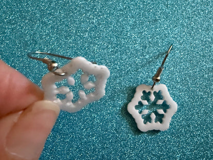 Mini Snowflake Earrings: Laser Cut Acrylic Snowflakes, Stormy Weather, Snowing, Snow Storm, Winter, Xmas, X-mas, Best Gifts for Her/Him/Them