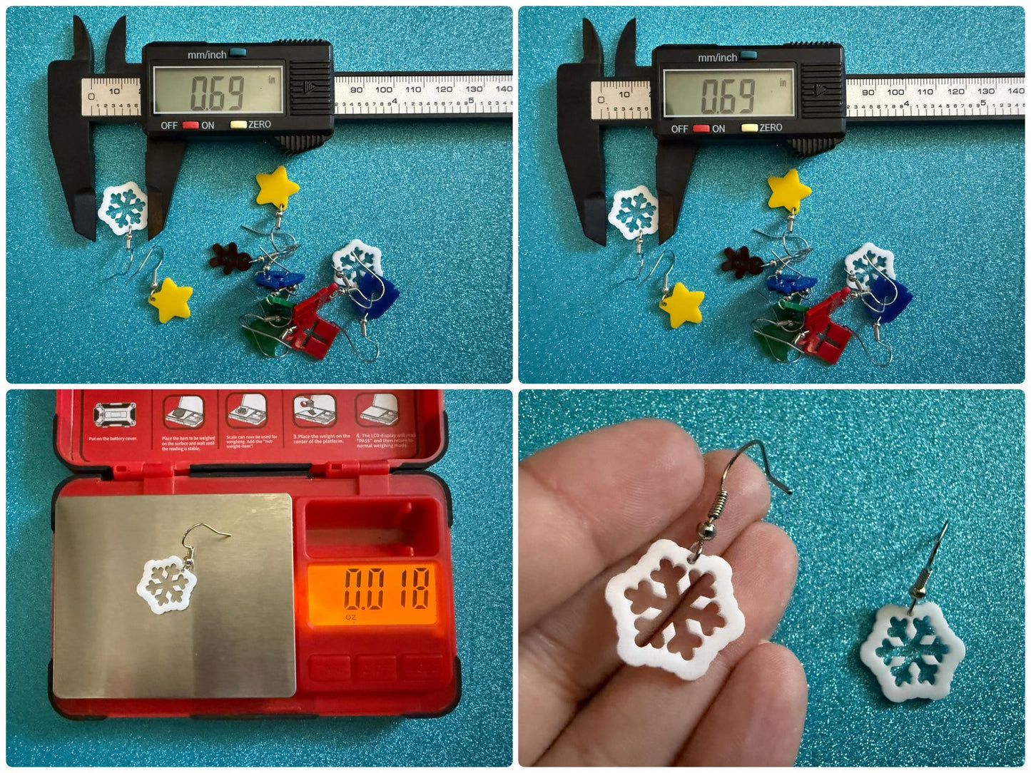 Mini Snowflake Earrings: Laser Cut Acrylic Snowflakes, Stormy Weather, Snowing, Snow Storm, Winter, Xmas, X-mas, Best Gifts for Her/Him/Them