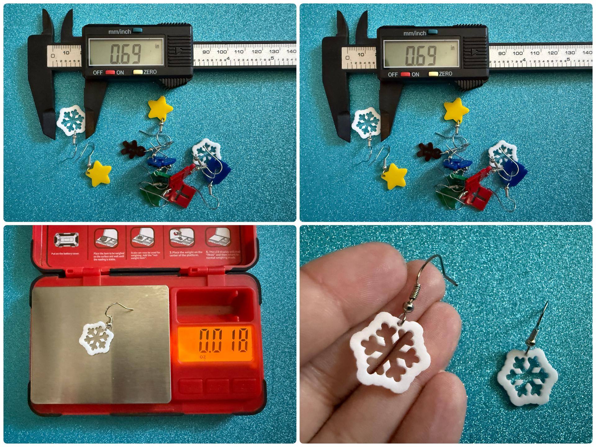 Mini Snowflake Earrings: Laser Cut Acrylic Snowflakes, Stormy Weather, Snowing, Snow Storm, Winter, Xmas, X-mas, Best Gifts for Her/Him/Them