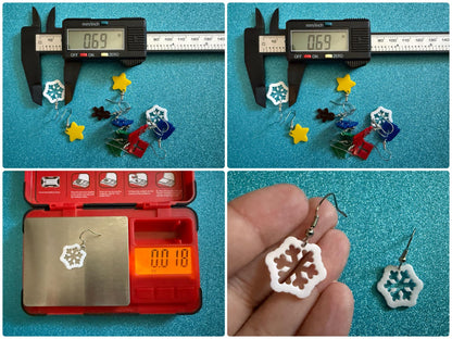 Mini Snowflake Earrings: Laser Cut Acrylic Snowflakes, Stormy Weather, Snowing, Snow Storm, Winter, Xmas, X-mas, Best Gifts for Her/Him/Them