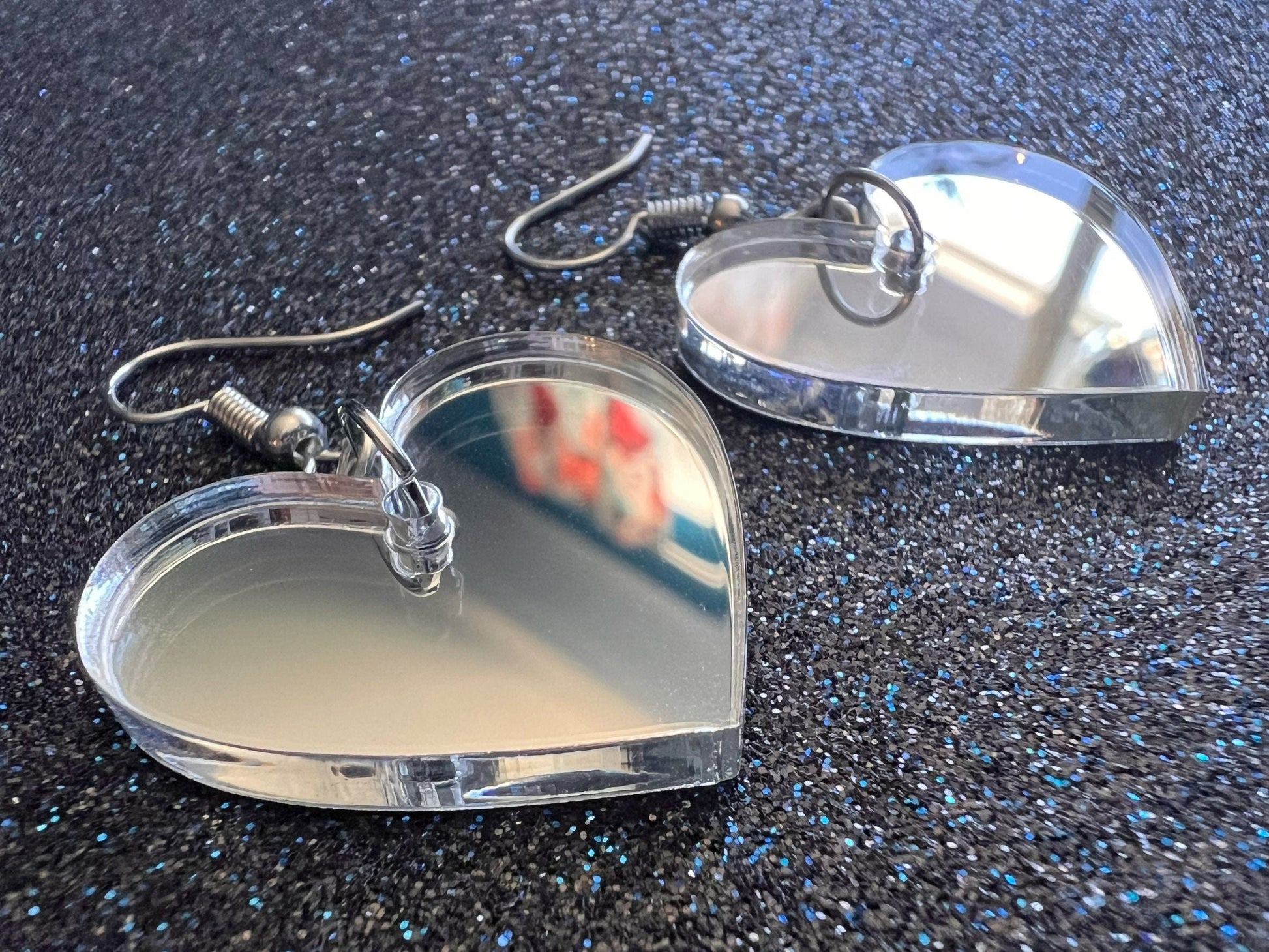 Mirror Heart Earrings: Laser Cut Acrylic Hearts, Love, Valentines Day, Anniversary, Best Gifts for Her/Him/Them