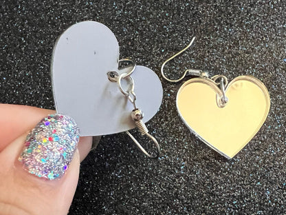 Mirror Heart Earrings: Laser Cut Acrylic Hearts, Love, Valentines Day, Anniversary, Best Gifts for Her/Him/Them