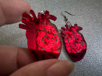 Mirror Heart Earrings: Laser Cut Acrylic Hearts, Love, Valentines, Realistic Heart Earrings, Halloween, Doctor, Best Gifts for Her/Him/Them