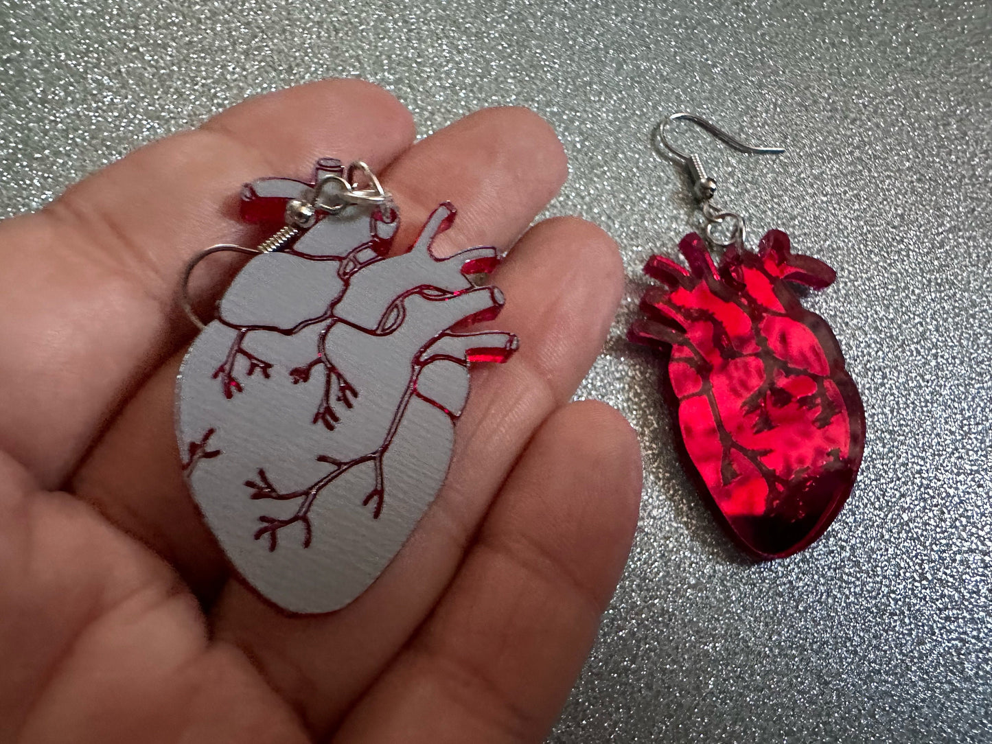 Mirror Heart Earrings: Laser Cut Acrylic Hearts, Love, Valentines, Realistic Heart Earrings, Halloween, Doctor, Best Gifts for Her/Him/Them