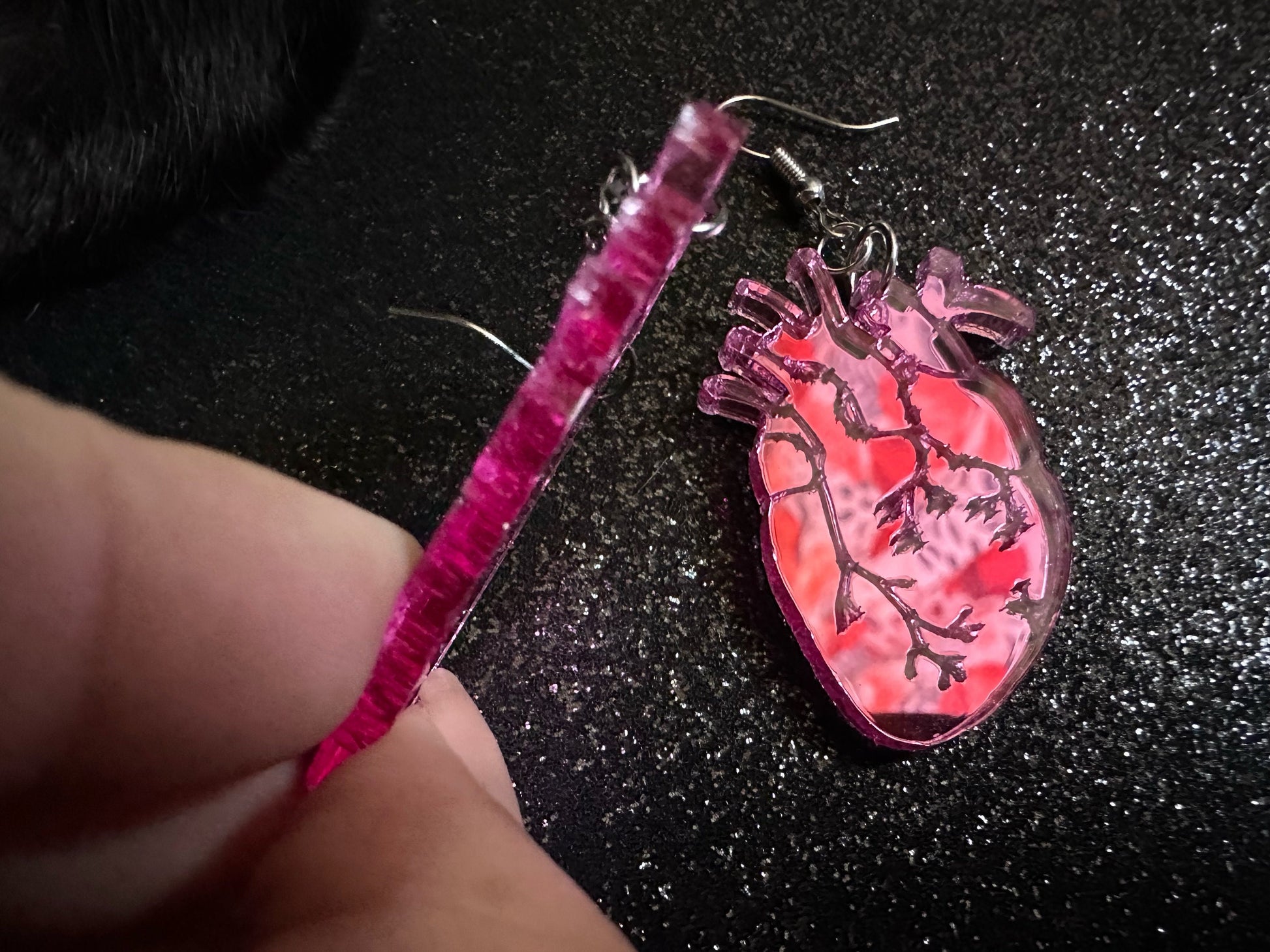 Mirror Heart Earrings: Laser Cut Acrylic Hearts, Love, Valentines, Realistic Heart Earrings, Halloween, Doctor, Best Gifts for Her/Him/Them