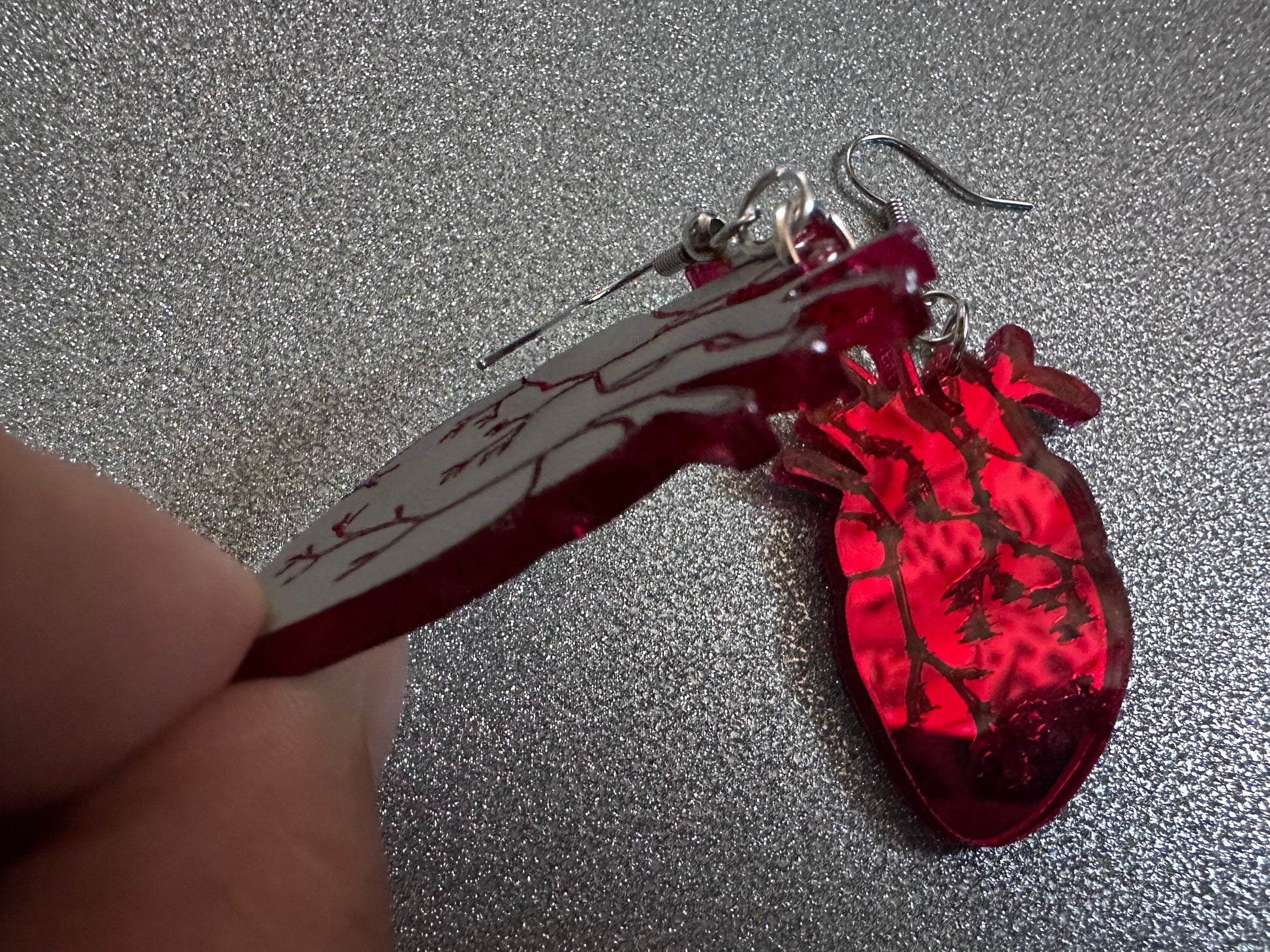 Mirror Heart Earrings: Laser Cut Acrylic Hearts, Love, Valentines, Realistic Heart Earrings, Halloween, Doctor, Best Gifts for Her/Him/Them