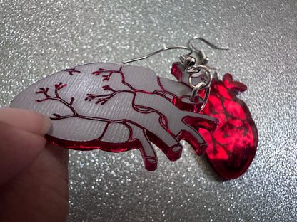 Mirror Heart Earrings: Laser Cut Acrylic Hearts, Love, Valentines, Realistic Heart Earrings, Halloween, Doctor, Best Gifts for Her/Him/Them