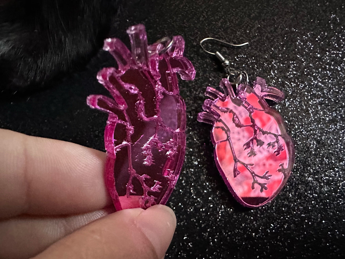 Mirror Heart Earrings: Laser Cut Acrylic Hearts, Love, Valentines, Realistic Heart Earrings, Halloween, Doctor, Best Gifts for Her/Him/Them