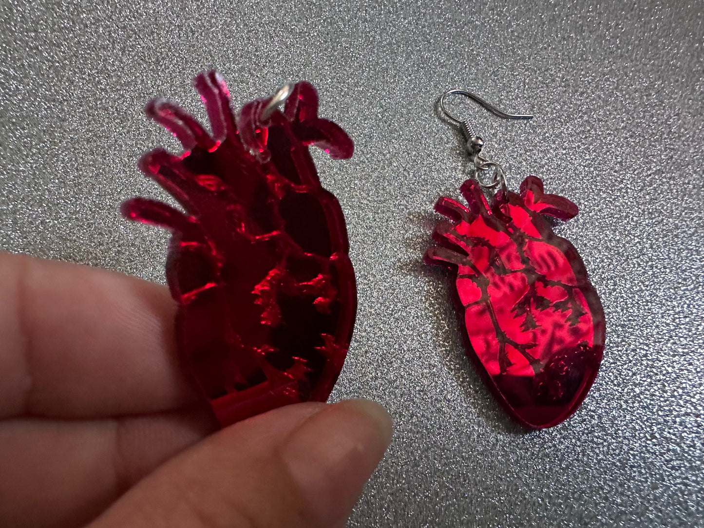 Mirror Heart Earrings: Laser Cut Acrylic Hearts, Love, Valentines, Realistic Heart Earrings, Halloween, Doctor, Best Gifts for Her/Him/Them