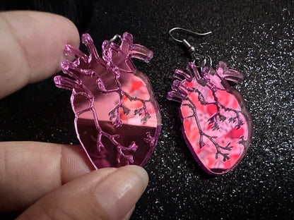 Mirror Heart Earrings: Laser Cut Acrylic Hearts, Love, Valentines, Realistic Heart Earrings, Halloween, Doctor, Best Gifts for Her/Him/Them