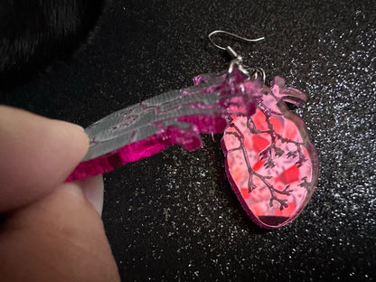 Mirror Heart Earrings: Laser Cut Acrylic Hearts, Love, Valentines, Realistic Heart Earrings, Halloween, Doctor, Best Gifts for Her/Him/Them