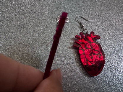 Mirror Heart Earrings: Laser Cut Acrylic Hearts, Love, Valentines, Realistic Heart Earrings, Halloween, Doctor, Best Gifts for Her/Him/Them